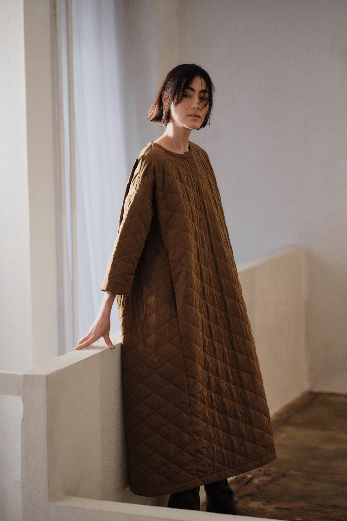 Pamala Tech quilted kjole - Chestnut