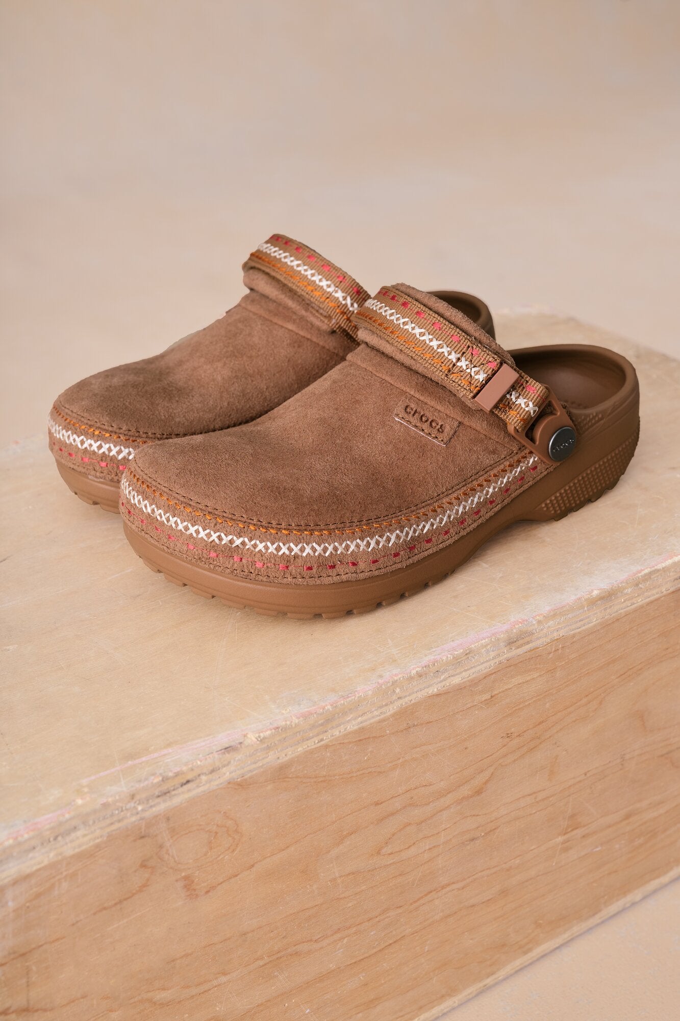 Crafted Vegan Suede Stitch clogs - Sepia