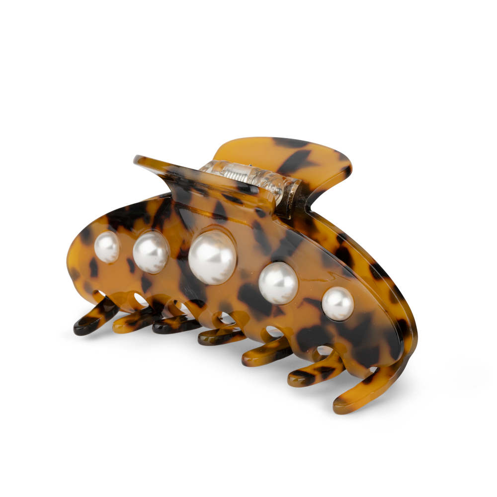 Ida Classic Pearly hårklemme, stor - Brown Leo