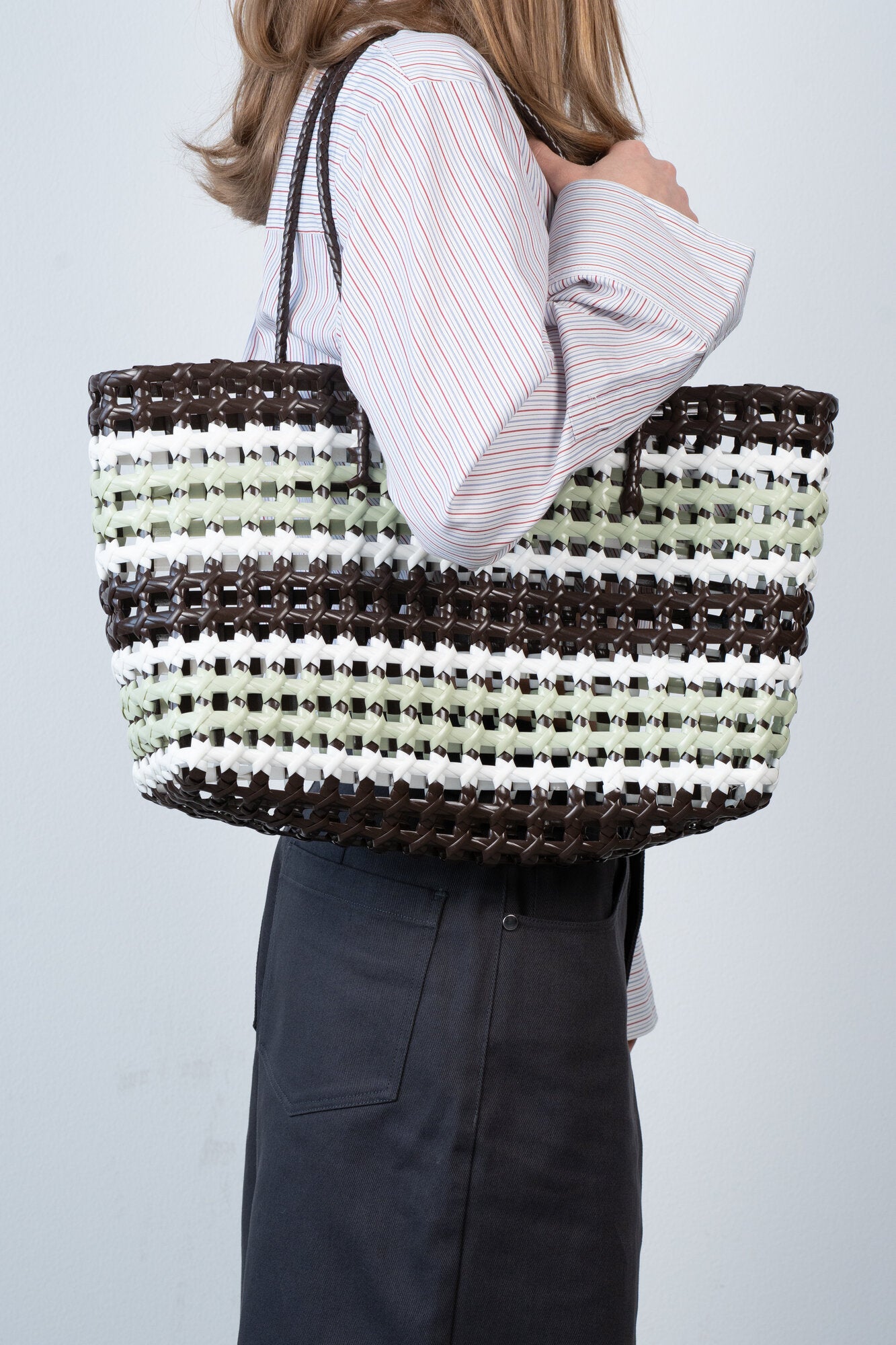 Kaya Woven shopper, Big - Brown Striped