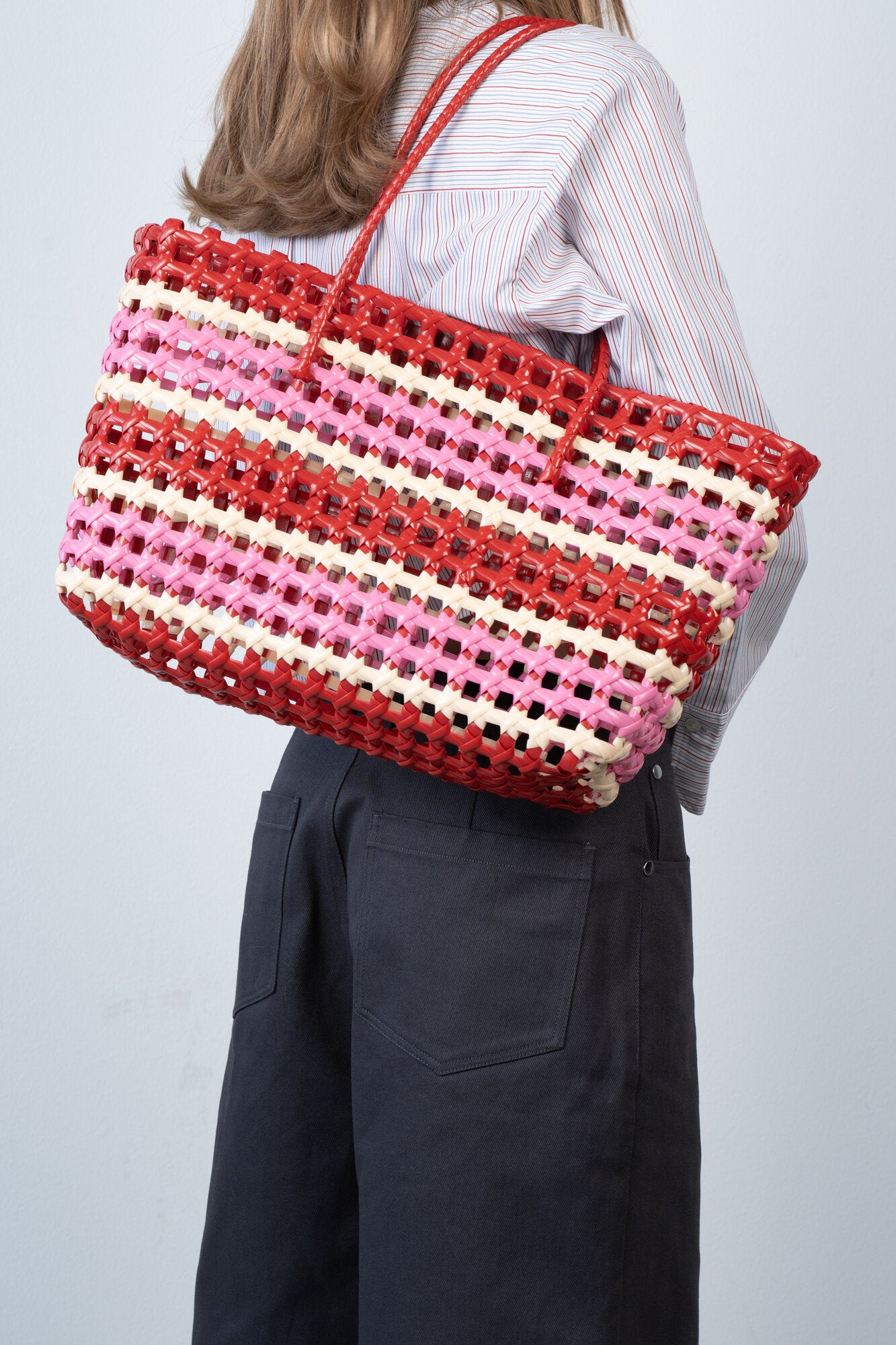 Kaya Woven shopper, Big - Pink Striped