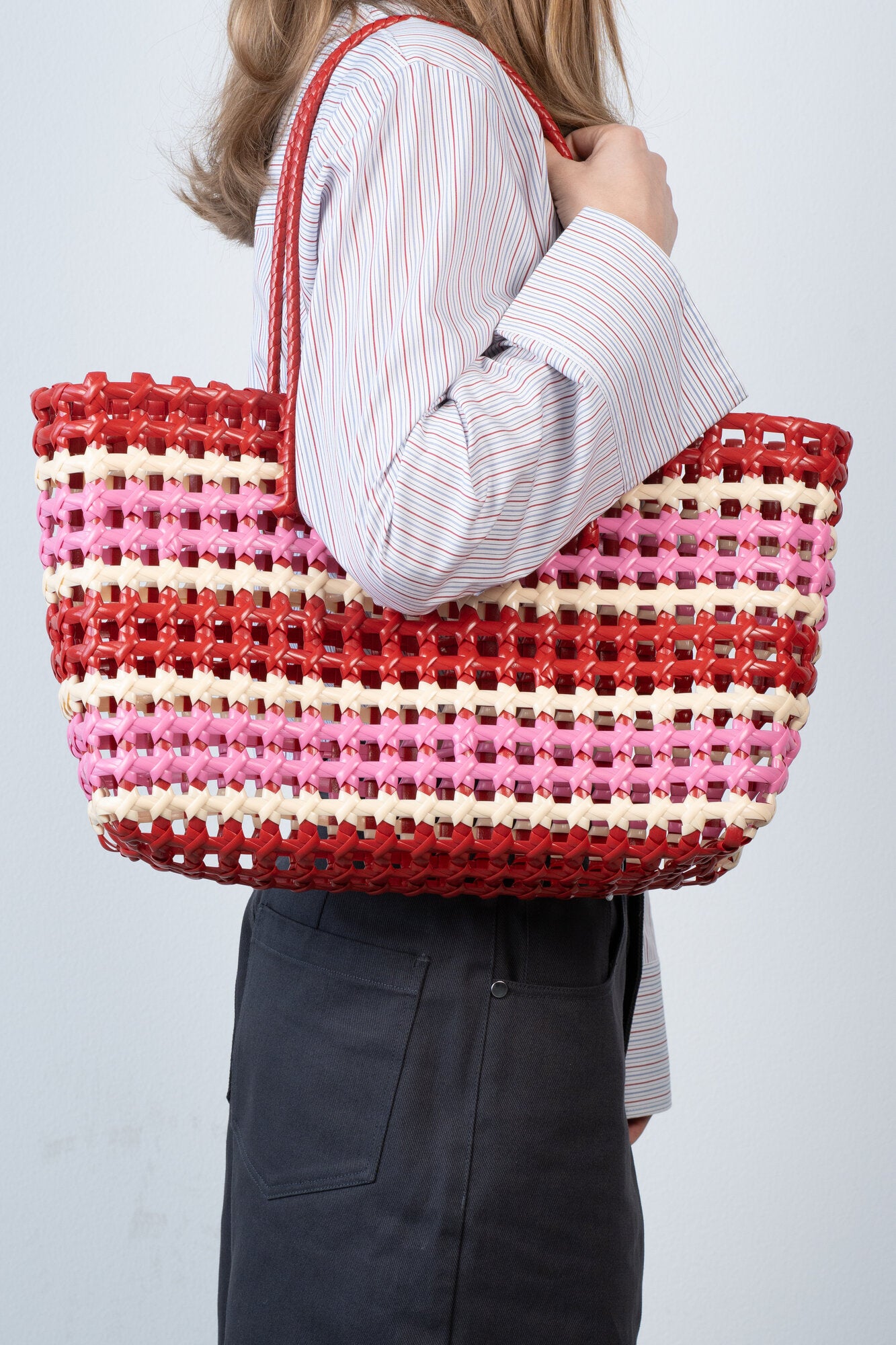 Kaya Woven shopper, Big - Pink Striped