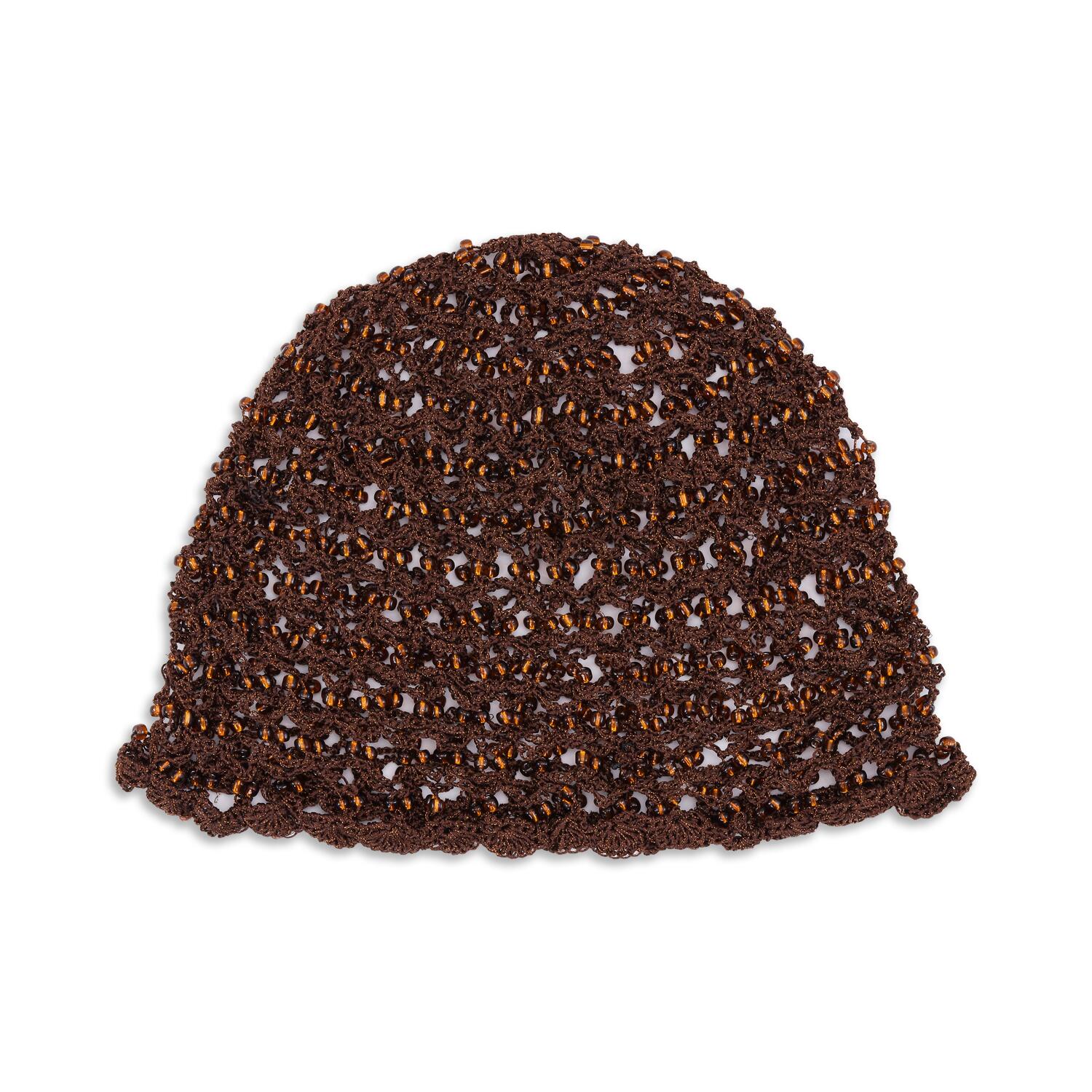 Beaded hæklet hat – brun