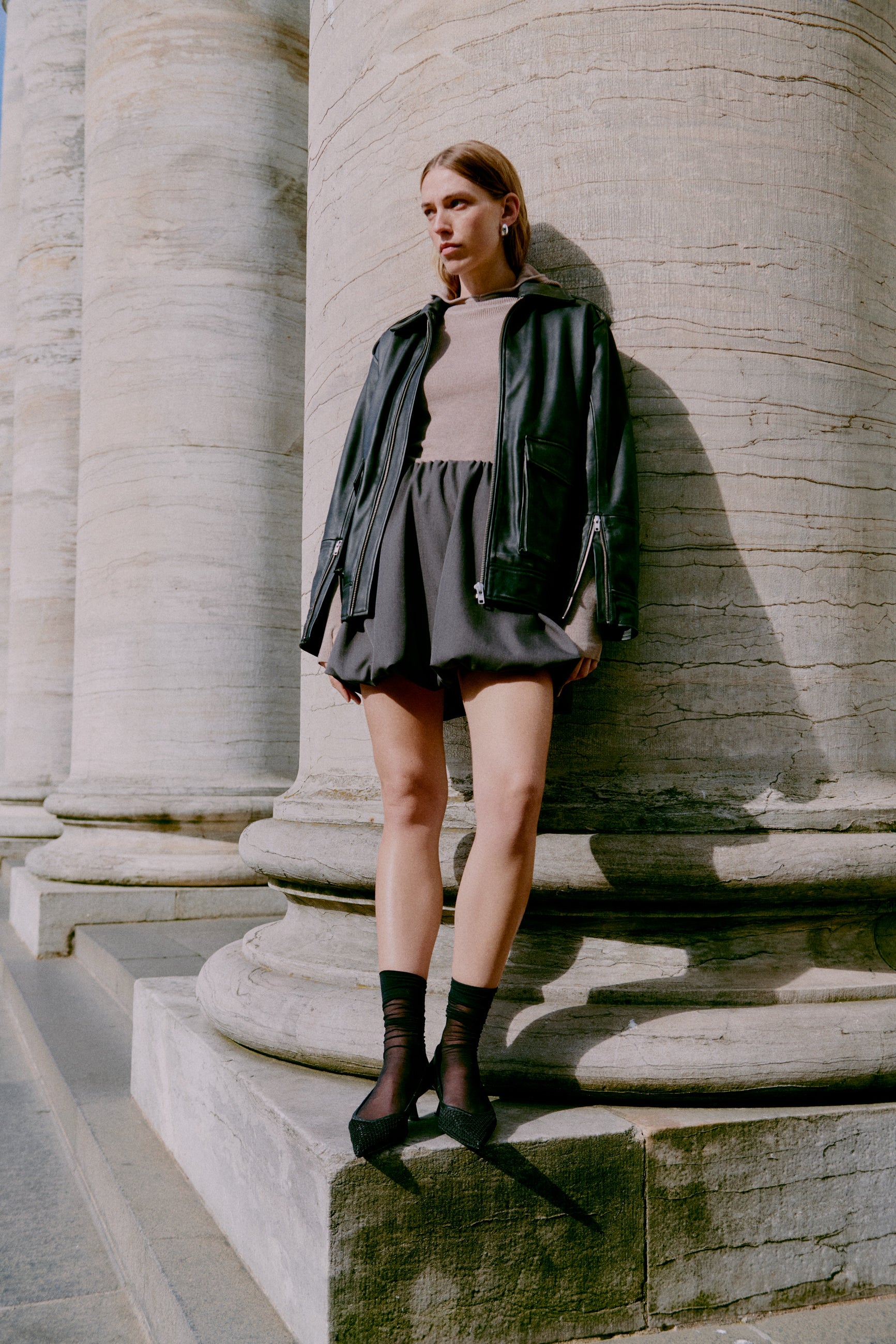 Otilia kort nederdel - Dark grey melange