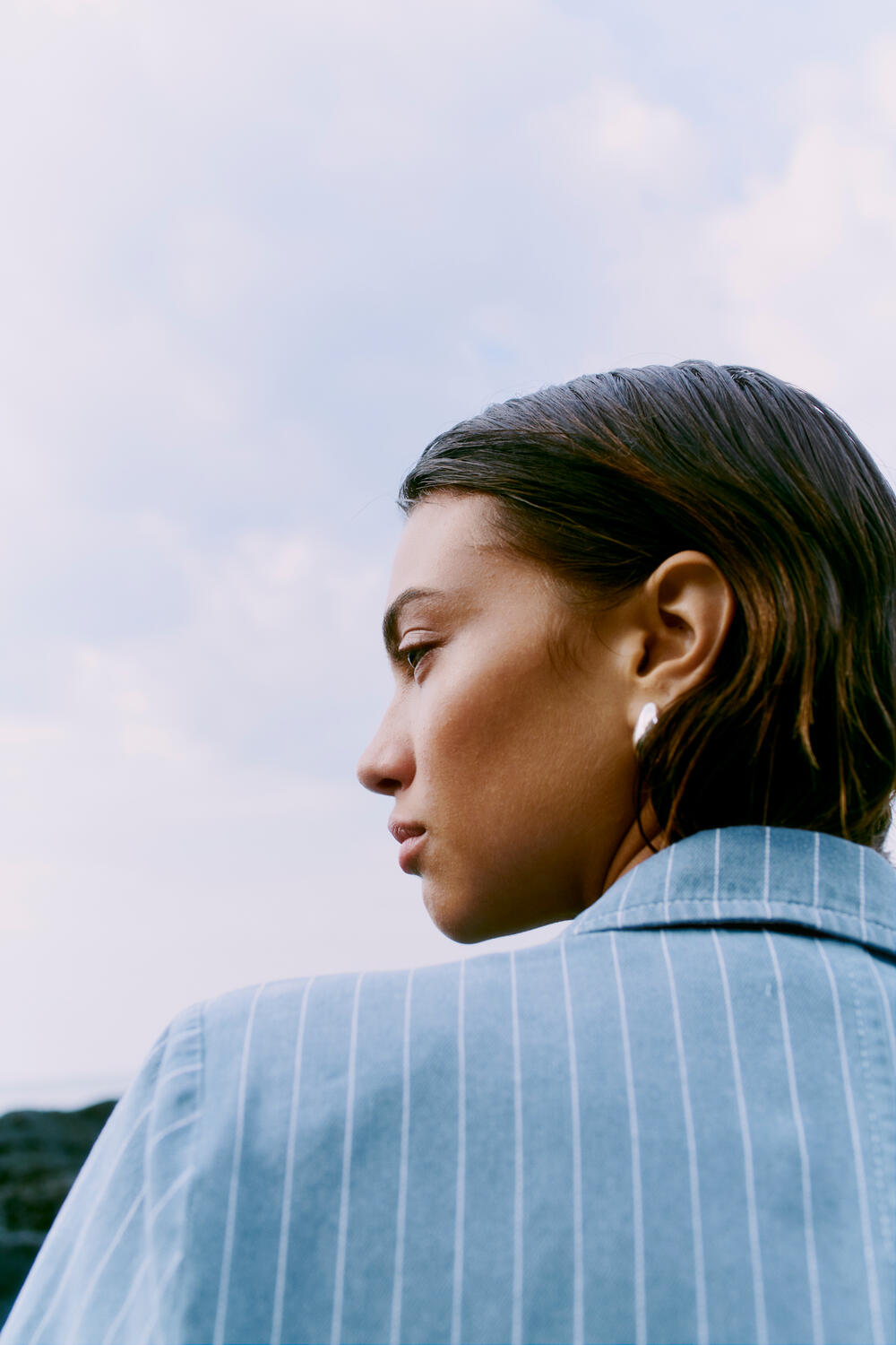 Layne SS kortærmet denimblazer - Light blue denim