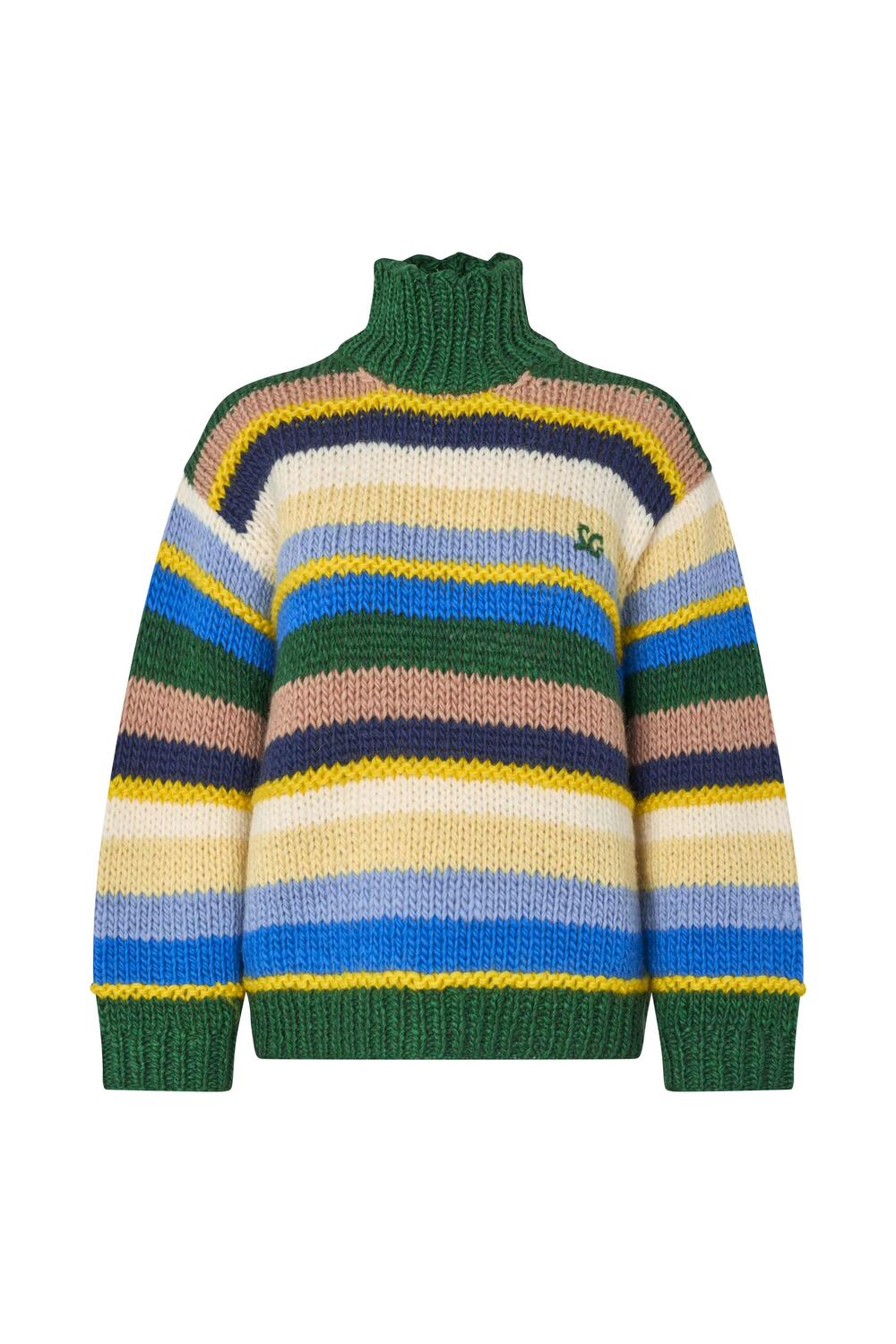 2497 Handknit rullekrave – Bold Multi-Stripes