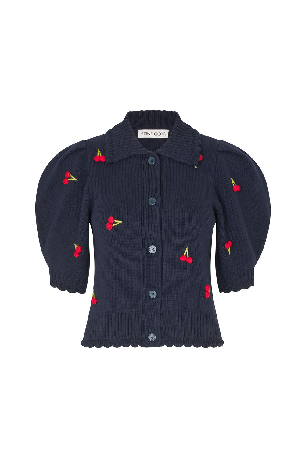 2359 Bobble Knit Polo Cardigan - Cherries Bobble