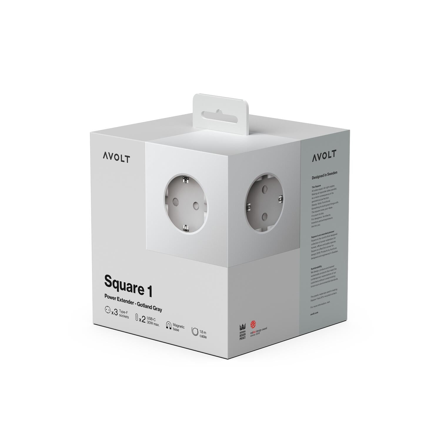Square 1, USB-C & magnetisk stikdåse - Gotland Grey