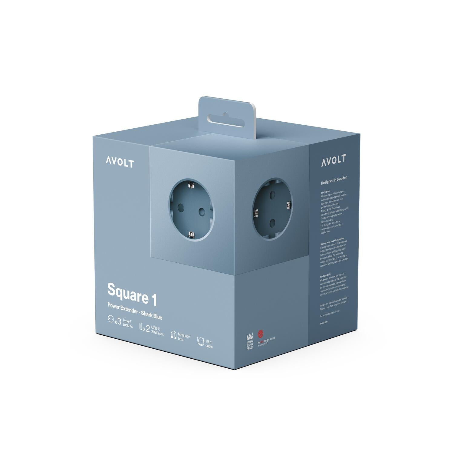Square 1, USB-C & magnetisk stikdåse - Shark Blue