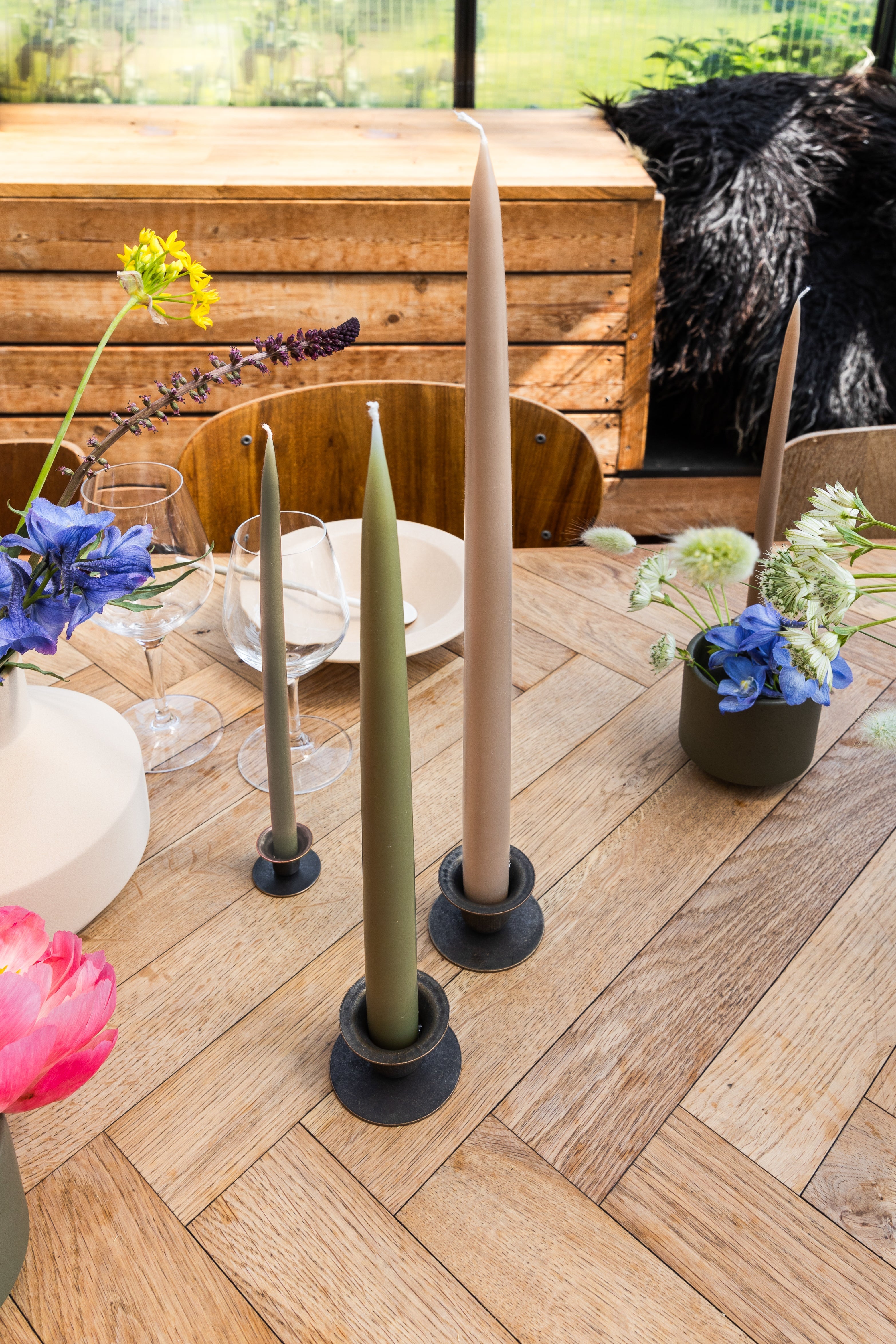 Dyppede stagelys, Olivengrøn - 4 stk.