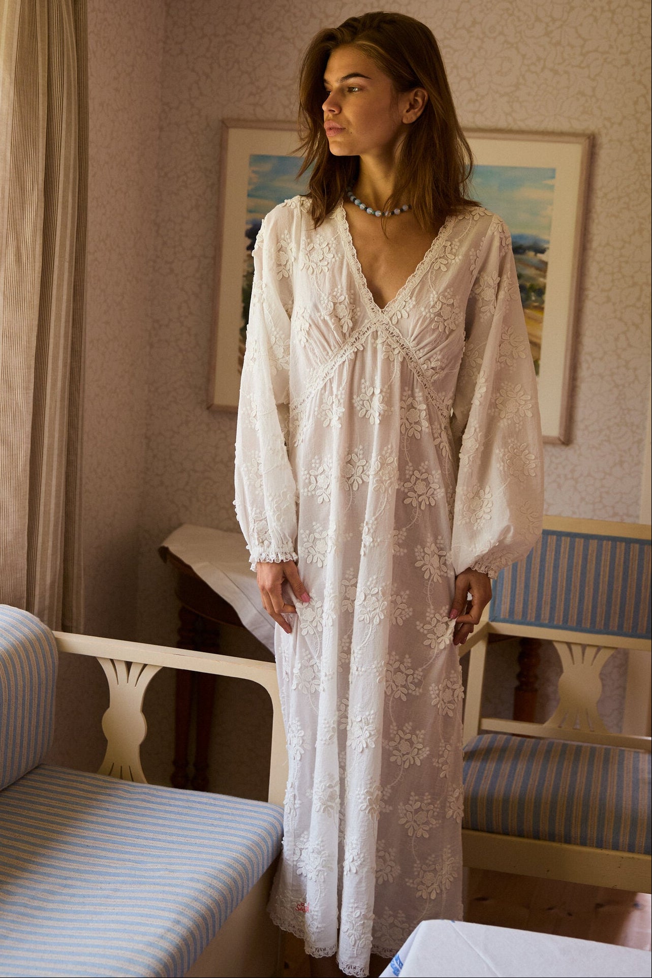Delphine lang kjole - Off White