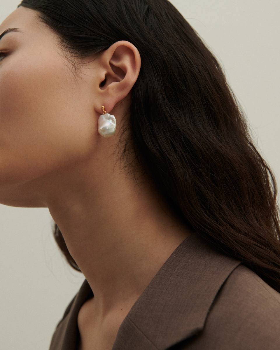 Barok perleørering - forgyldt