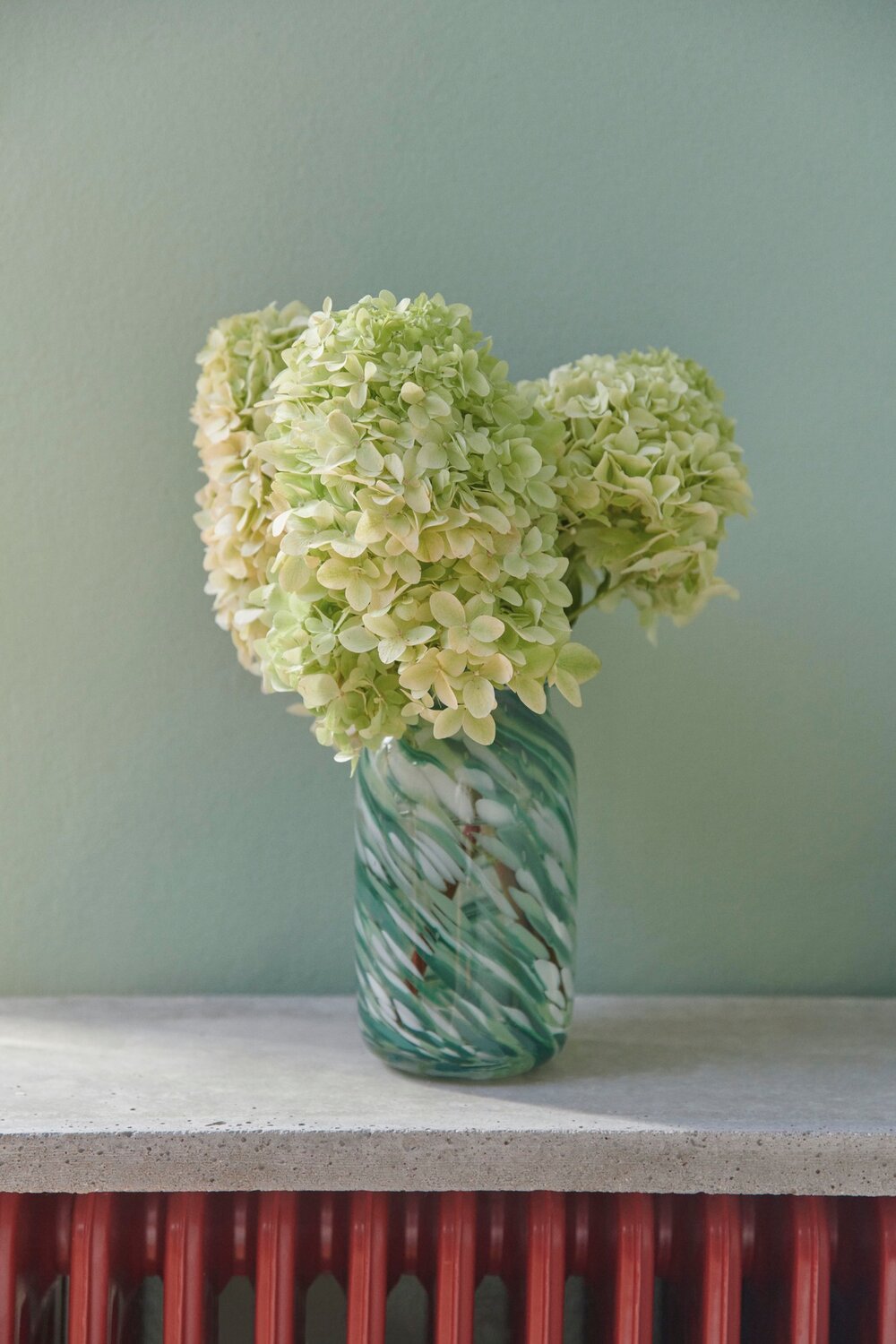 Splash Roll Neck vase, Green Swirl - Small