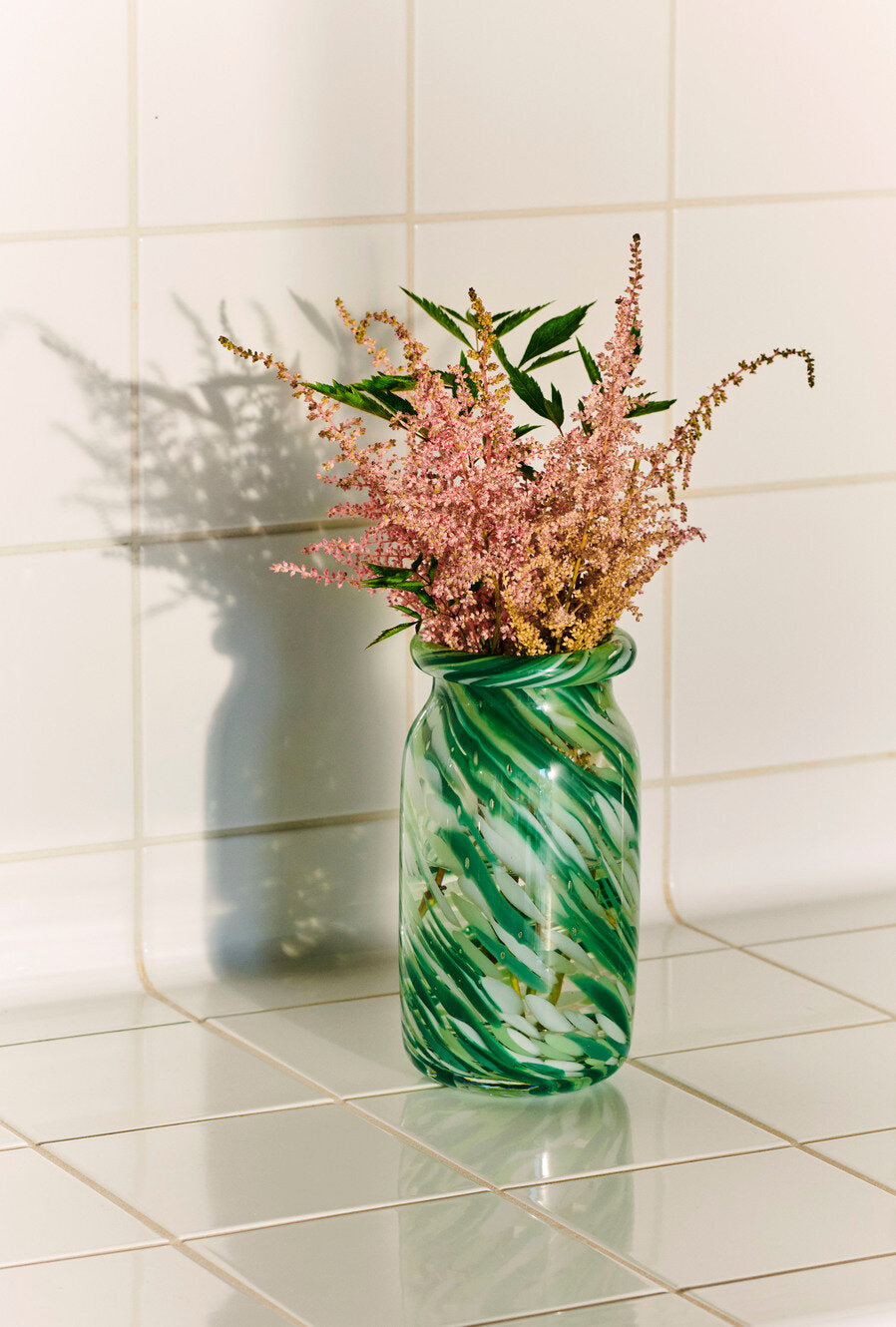 Splash Roll Neck vase, Green Swirl - Small