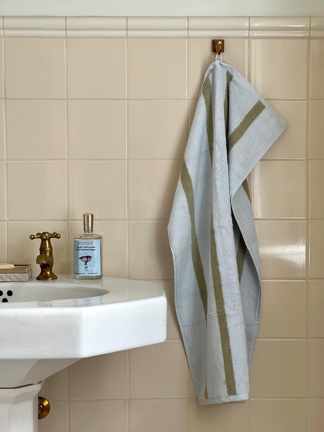 Stripe håndklæde - Himmelblå/Avokado