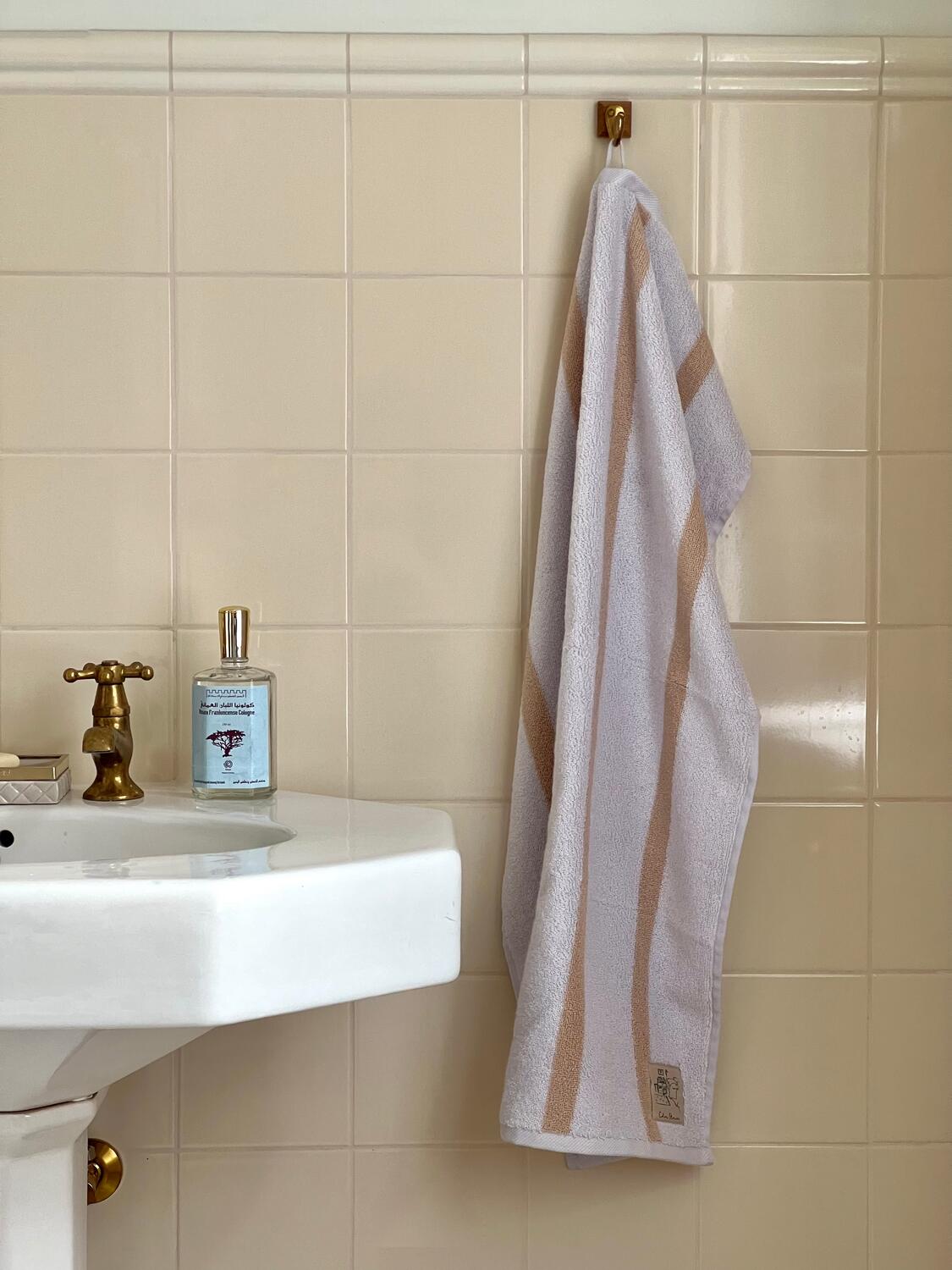 Stripe håndklæde - Lavendel/Karamel