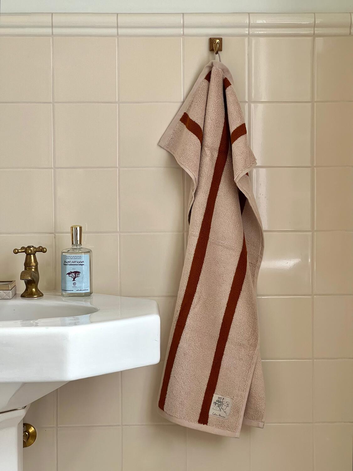 Stripe håndklæde - Karamel/Terracotta