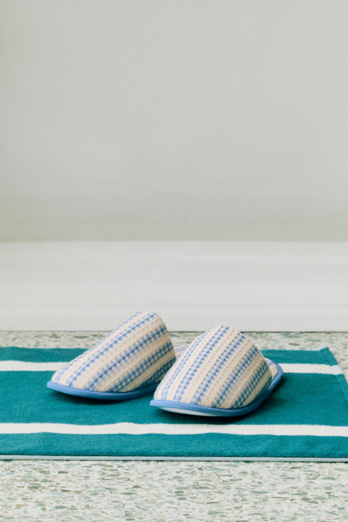 Waffle slippers - Stripe Dusty blue