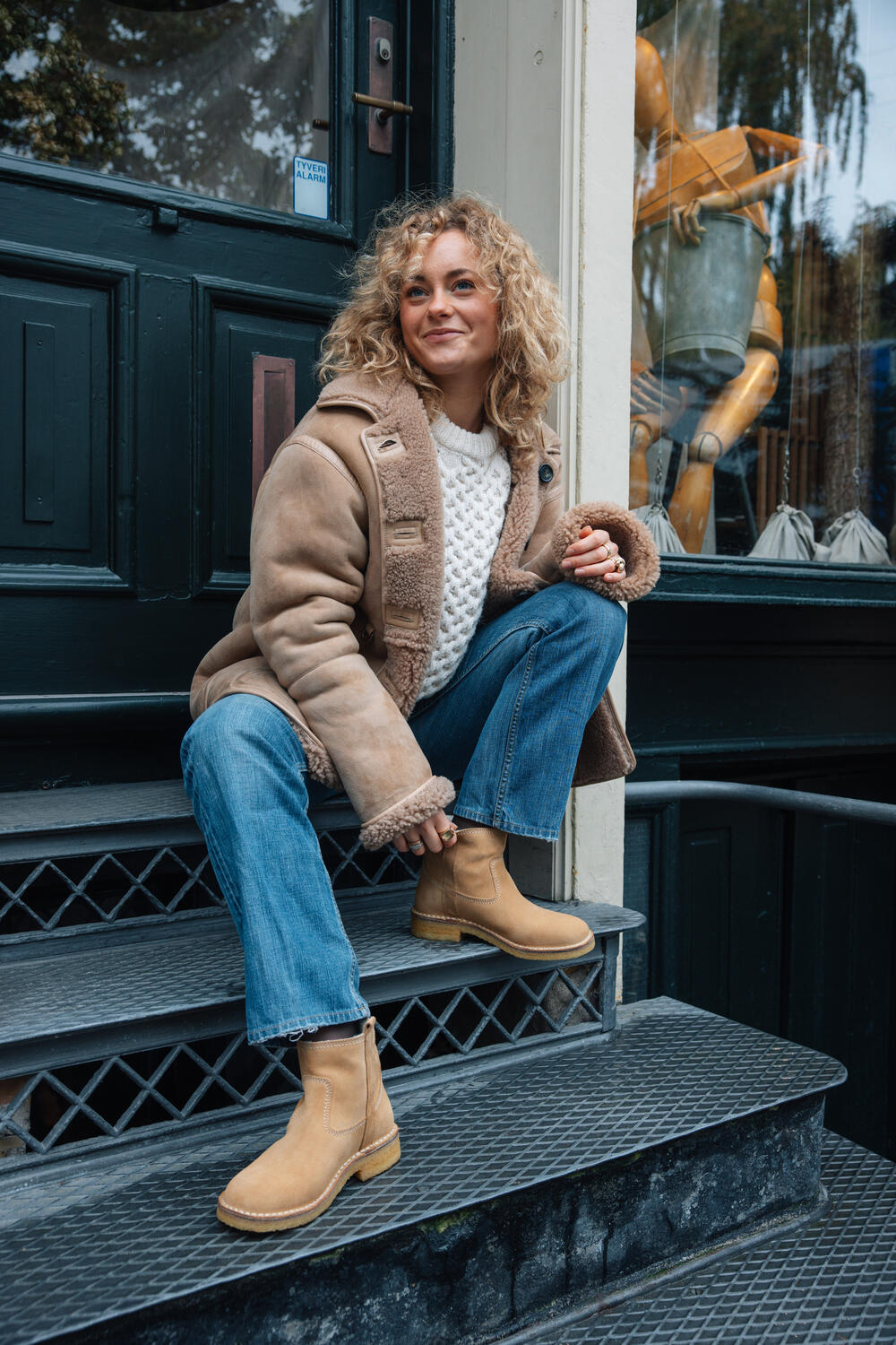 T16958 ankelstøvle med foer - Warm beige 314 suede 553