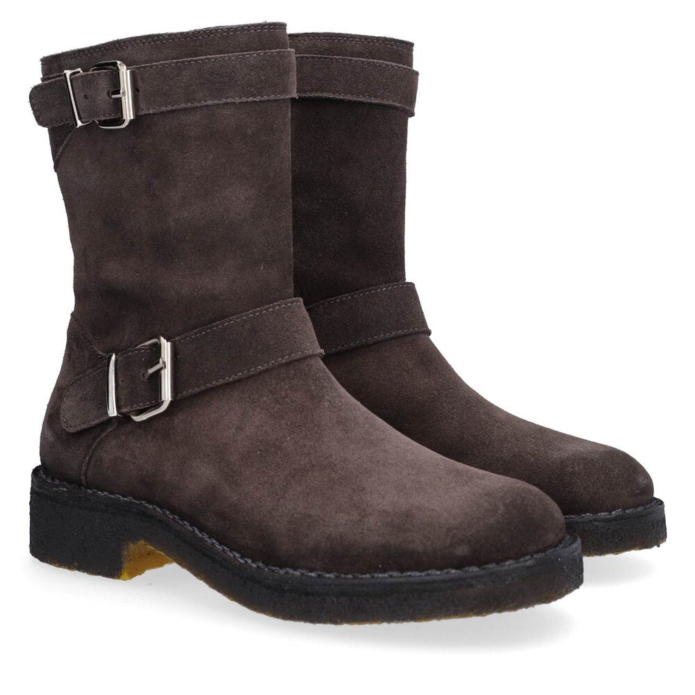 T6954 Ruskindsbikerstøvle med spænder - Dark grey suede