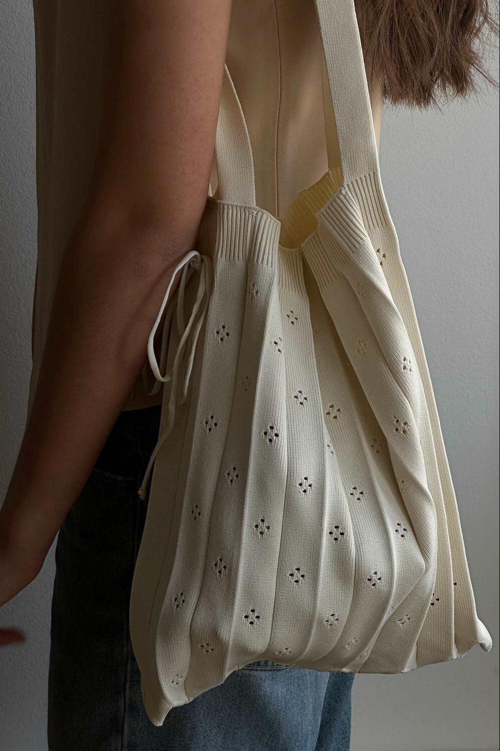 Fleur strikket taske - Ivory