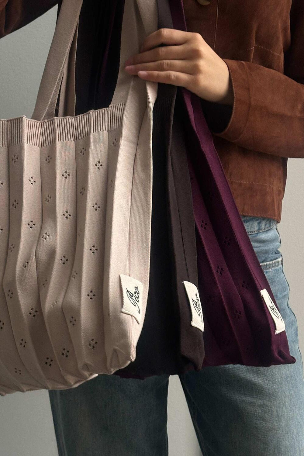 Fleur strikket taske - Chocolate