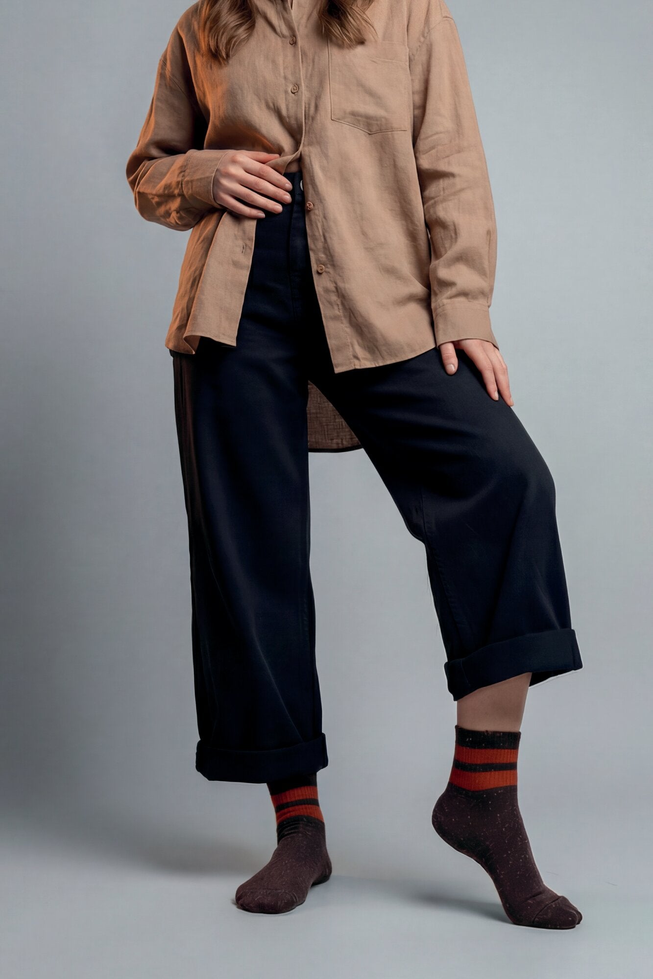 Antwerpen strømper - Dark Brown NEPS/Red Orange