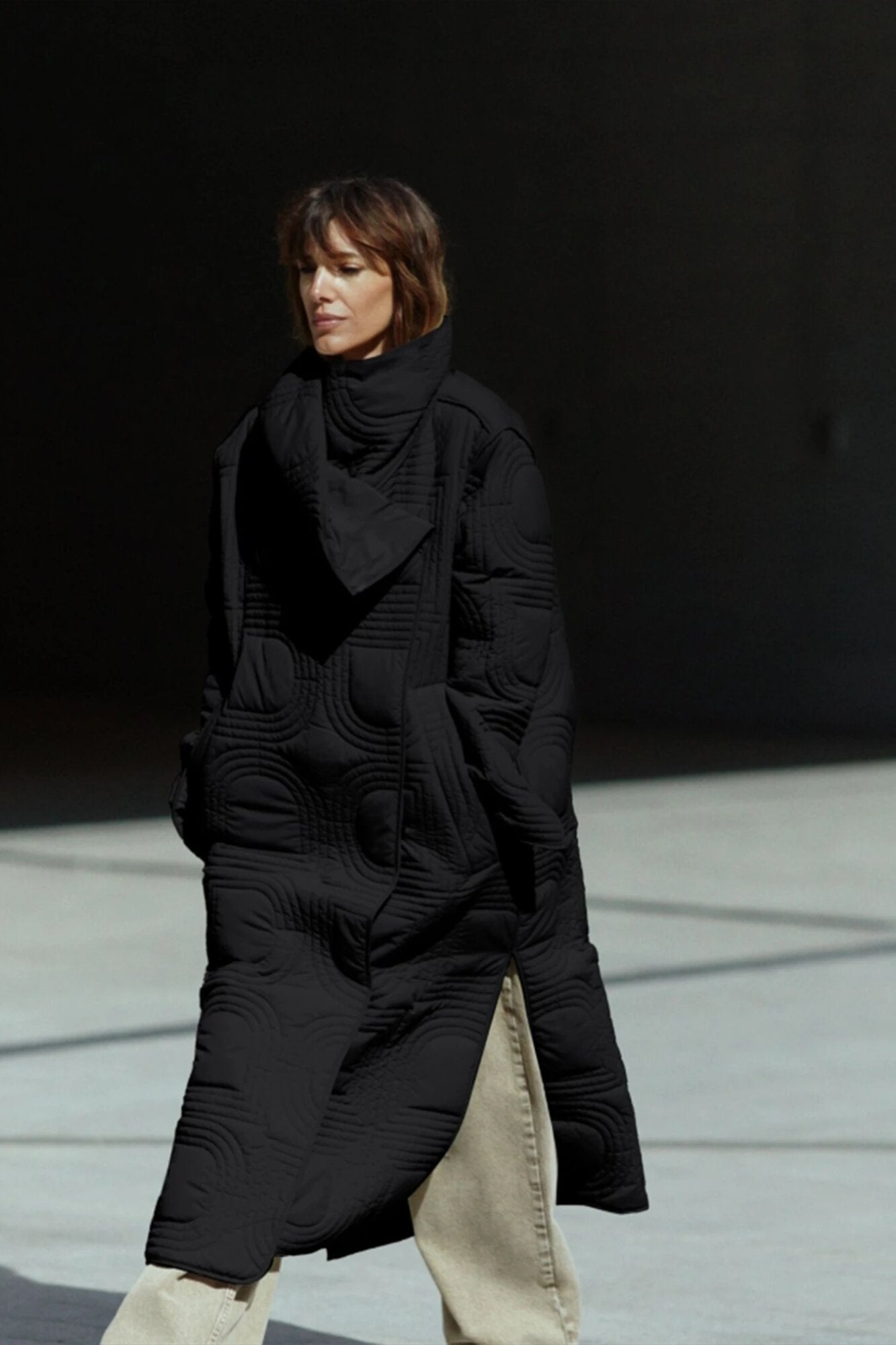 Teme Rhombus Quiltet frakke - sort