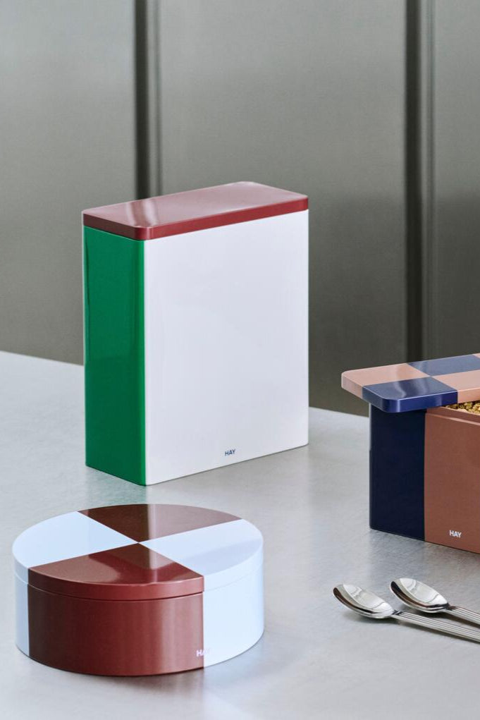 Tin beholder, H24 cm - Off-White, Burgundy and Green