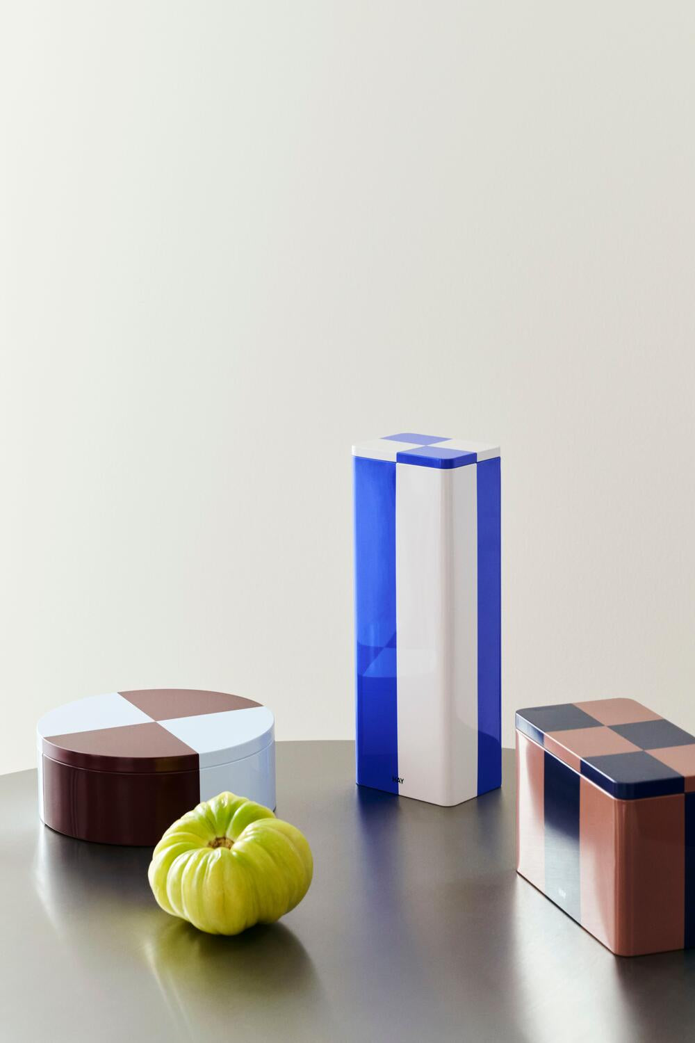 Tin Round beholder Ø19,8 cm - Burgundy and Ice blue