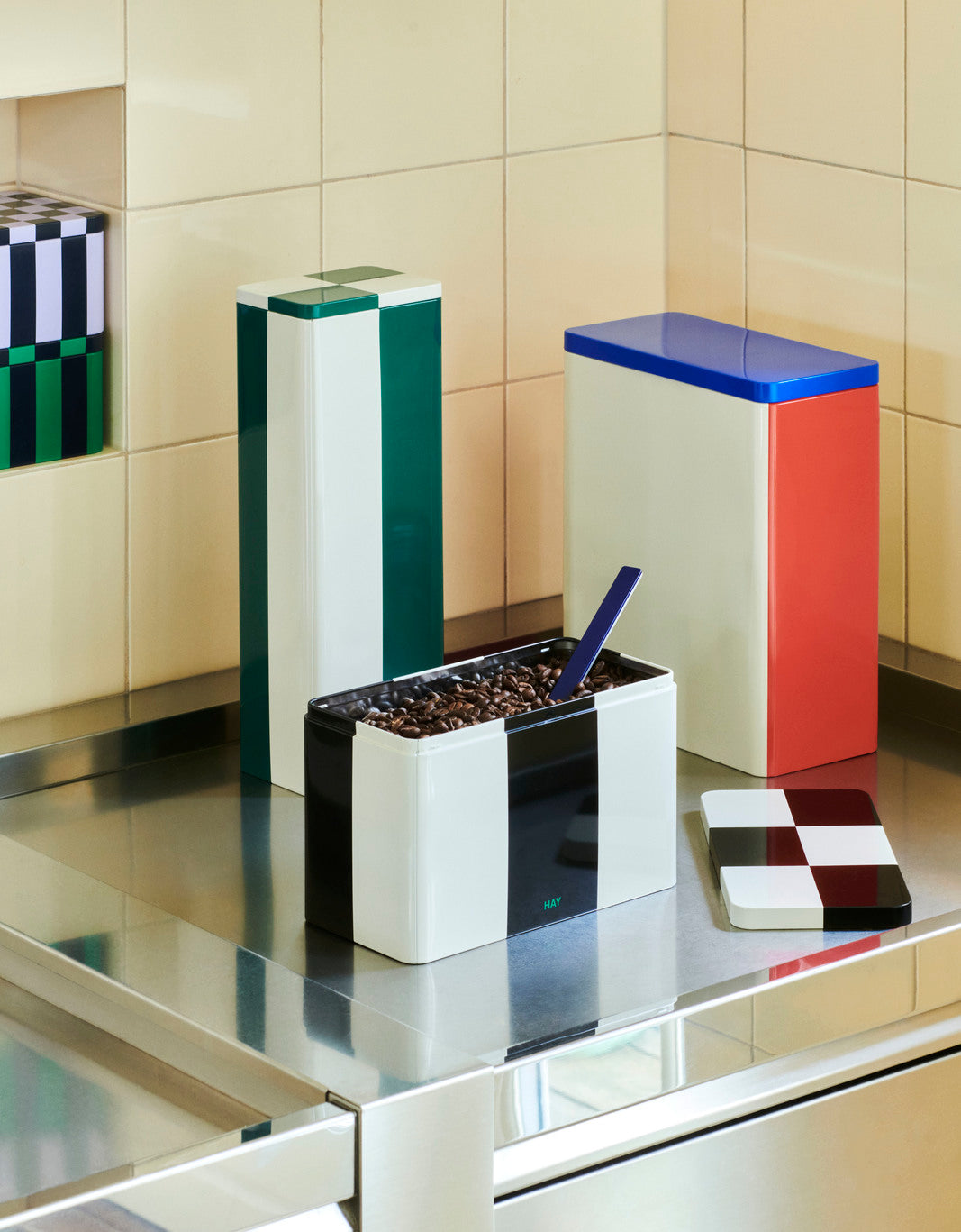 Tin beholder, L20 cm - Black/off-white