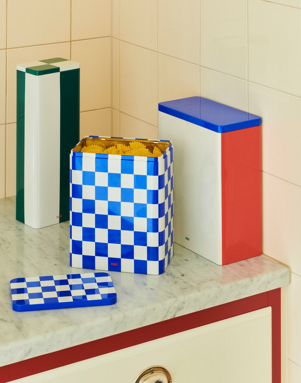 Tin beholder, H20 cm - Blue/off-white