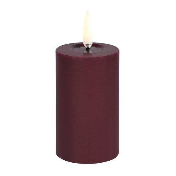 LED melted pillar bloklys, Wine red - H7,5 cm
