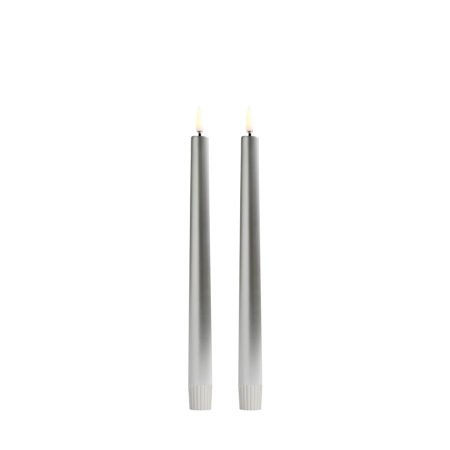 LED kronelys, sølvfarvet Smooth - 2 stk