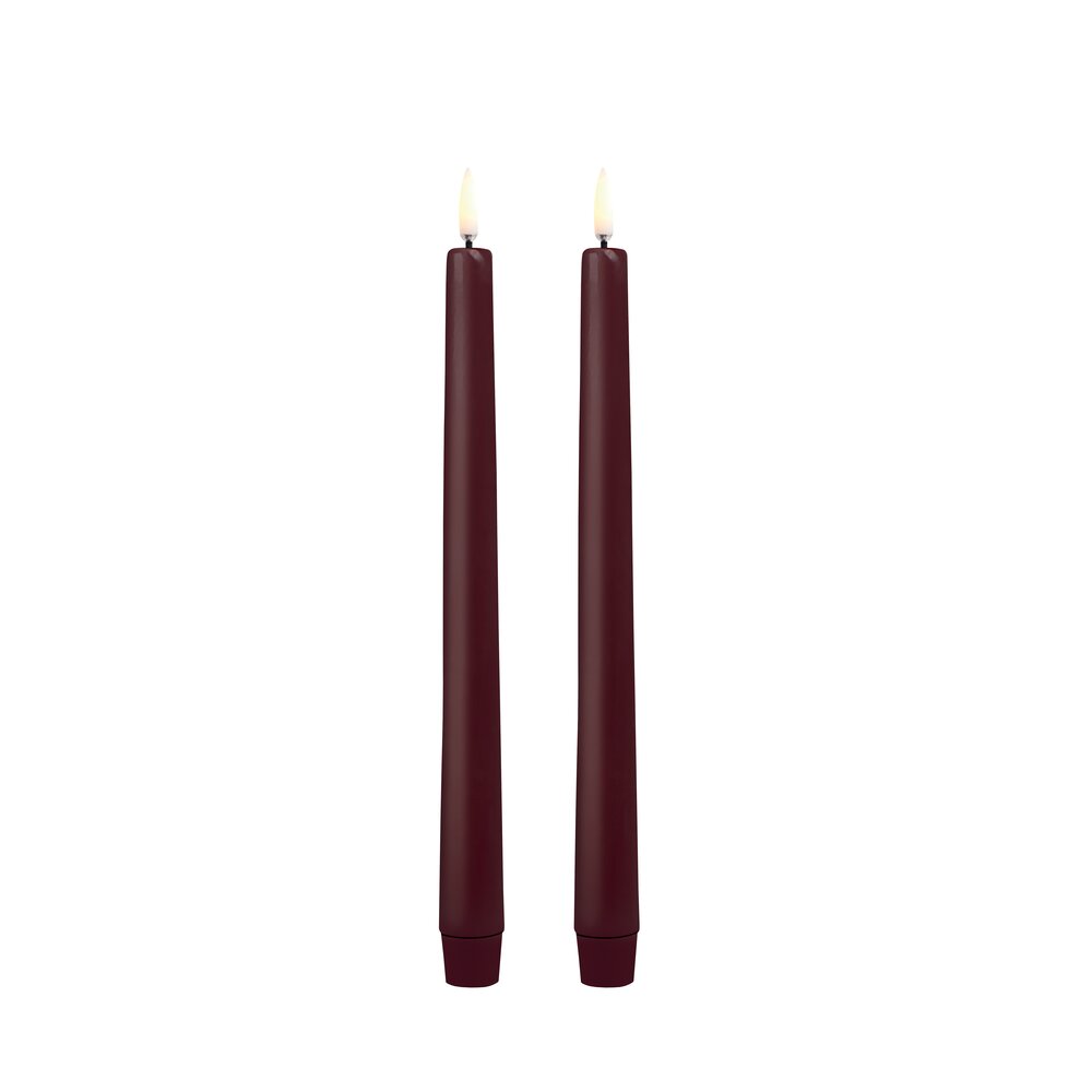 LED taper 2-pak kronelys, Wine red - H25 cm