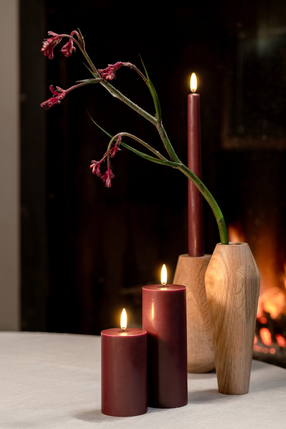 LED melted pillar bloklys, Wine red - H7,5 cm