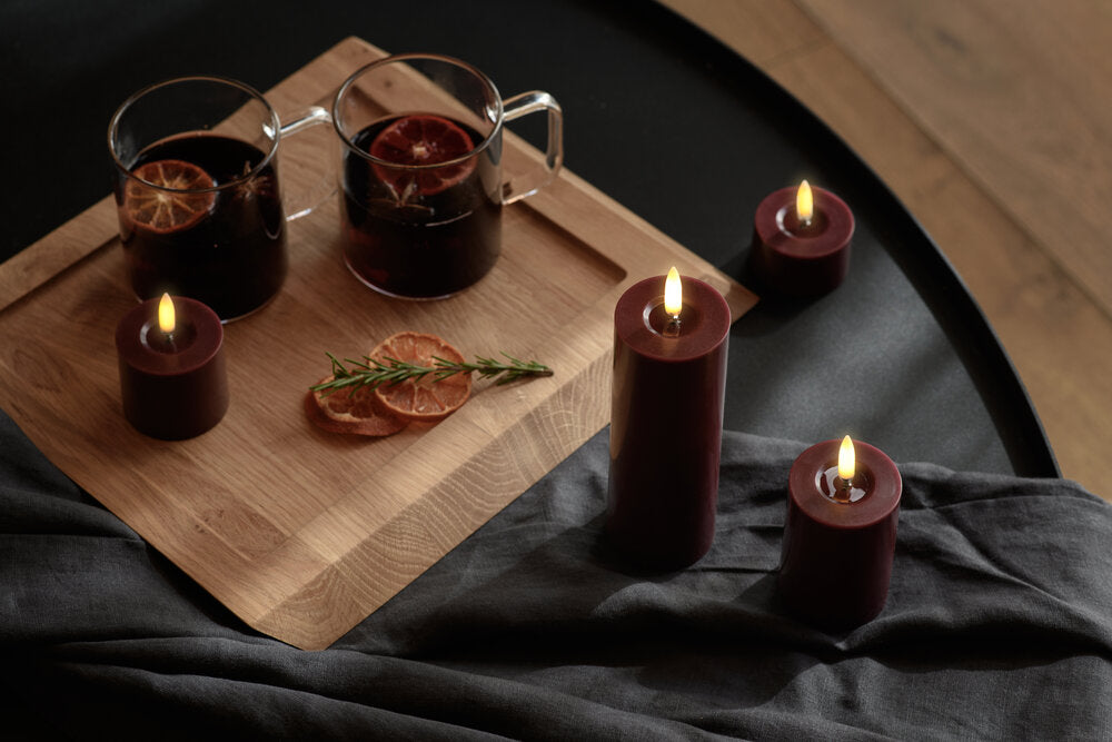 LED melted pillar bloklys, Wine red - H7,5 cm