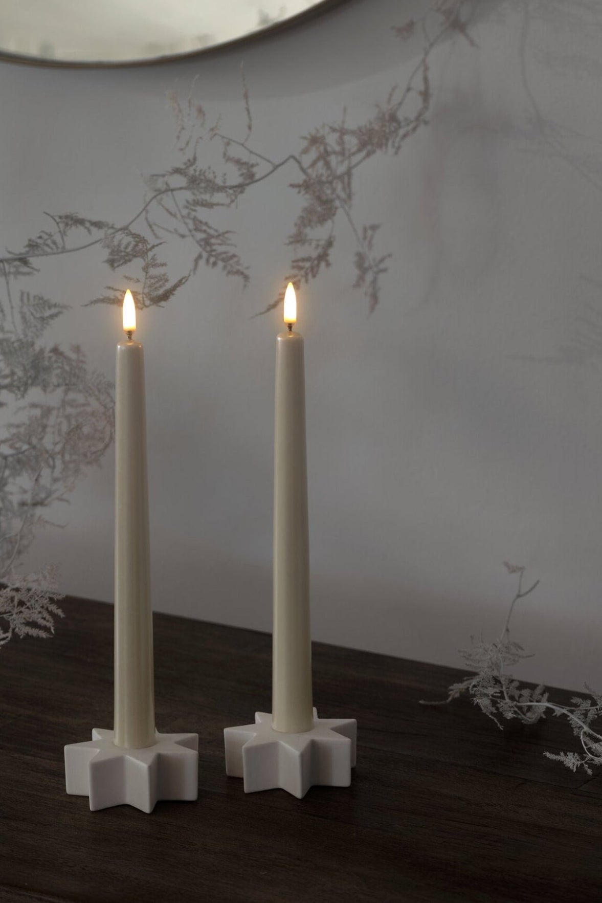 LED kronelys, Pearl Ivory Smooth - 2 stk