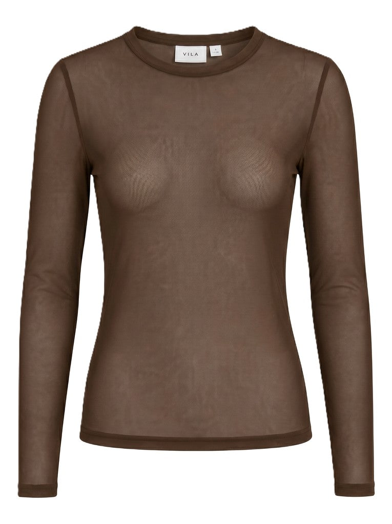 Vialva Mesh Langærmet bluse - Coffee Bean