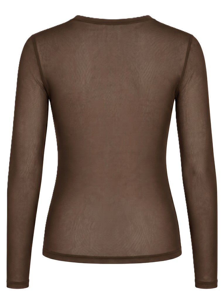 Vialva Mesh Langærmet bluse - Coffee Bean