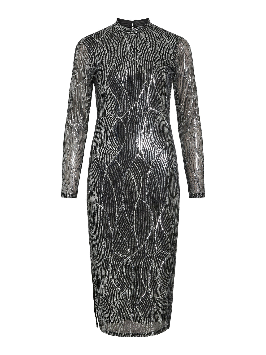 Vigigi Highneck Sequin L/S midi kjole - Black Beauty