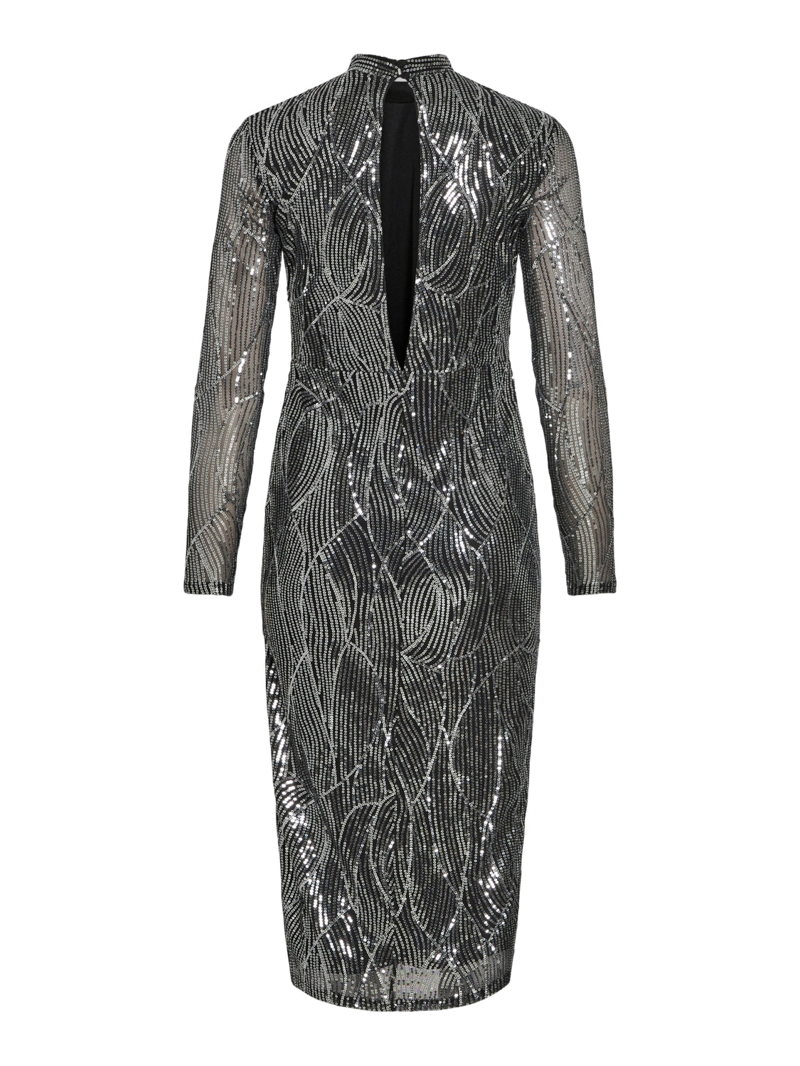Vigigi Highneck Sequin L/S midi kjole - Black Beauty