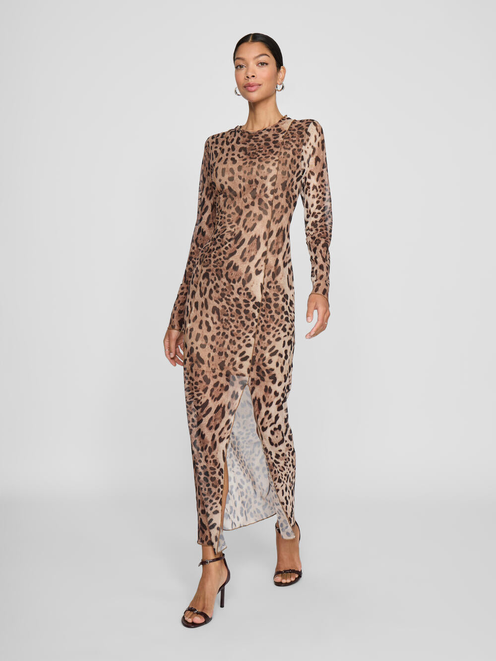 Vininna L/S Mesh midi kjole - sort