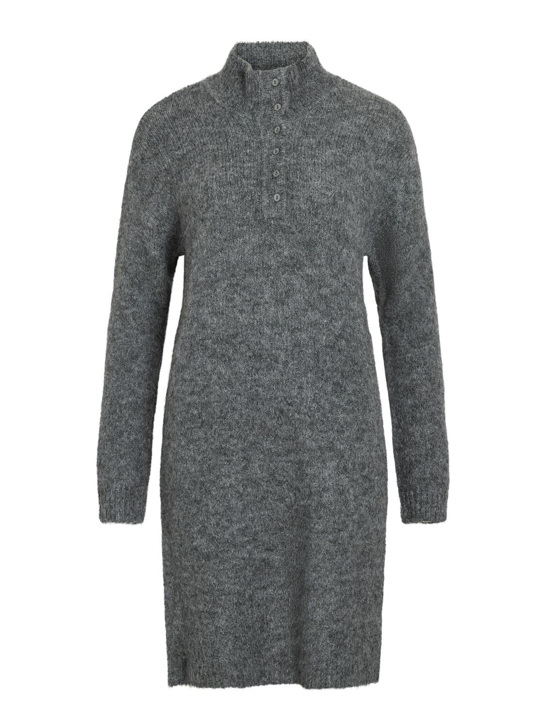 Vinynni Highneck strikkjole - Dark Grey Melange