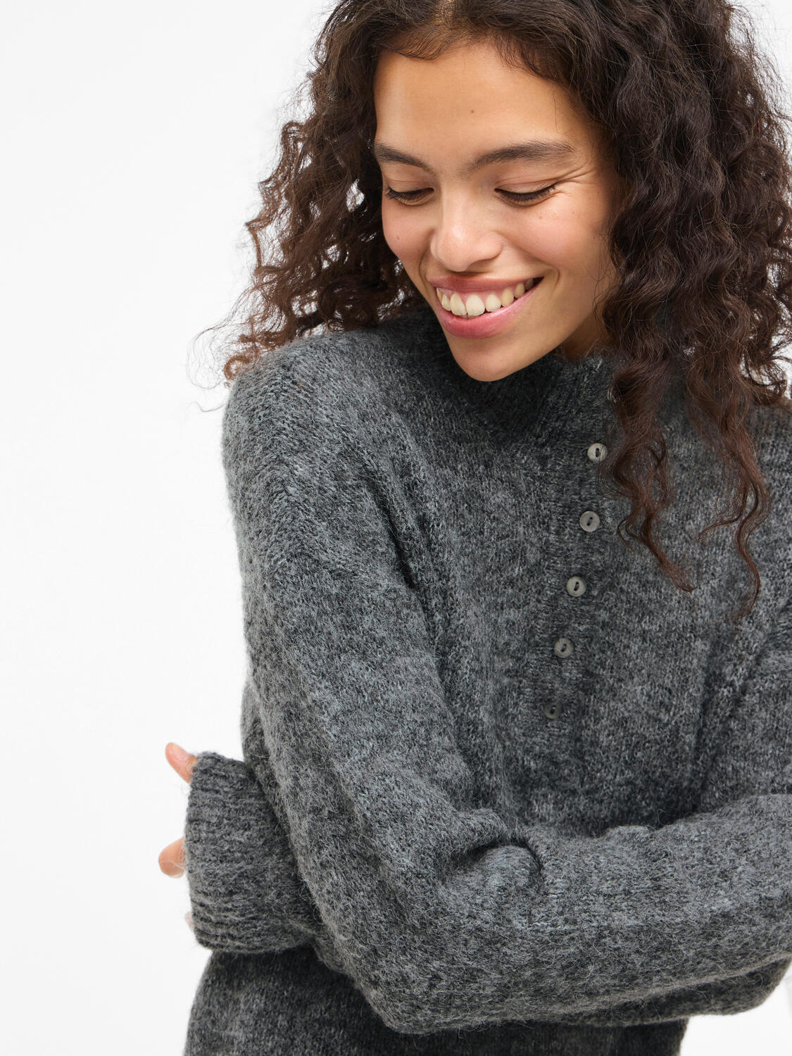 Vinynni Highneck strikkjole - Dark Grey Melange