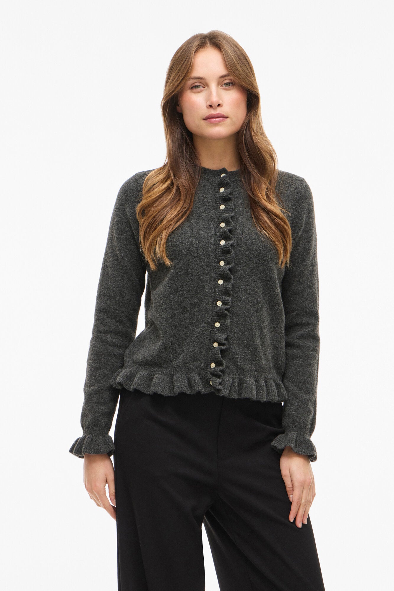 Vijacia Frill cardigan - Medium Grey Melange