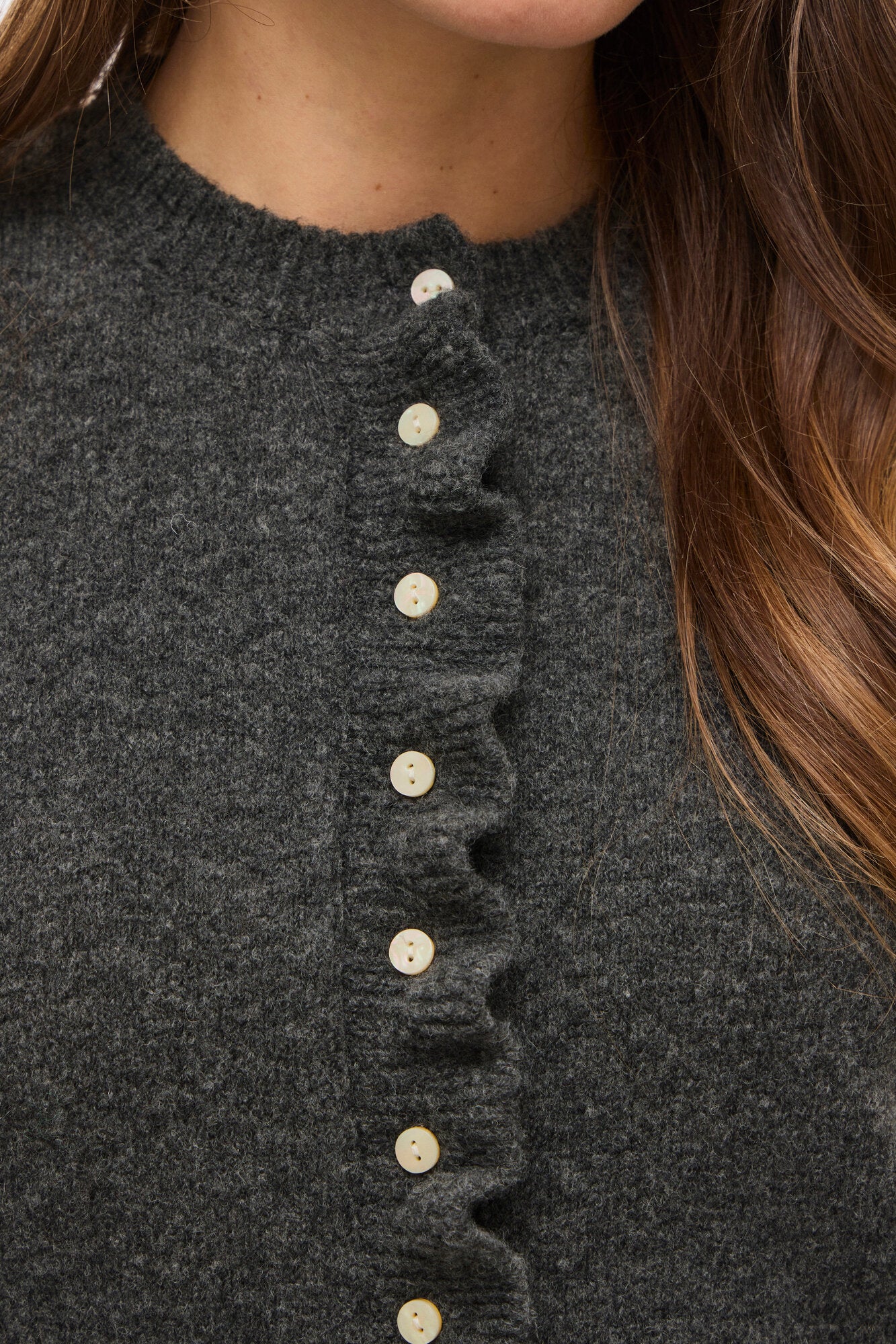 Vijacia Frill cardigan - Medium Grey Melange