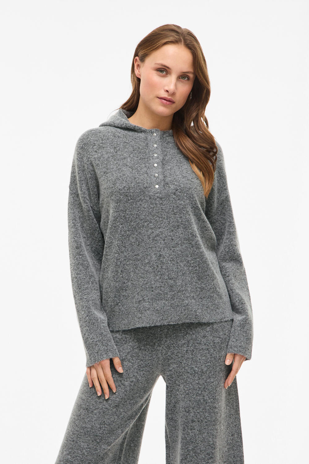 Vicasti strikket hoodie - Medium Grey Melange