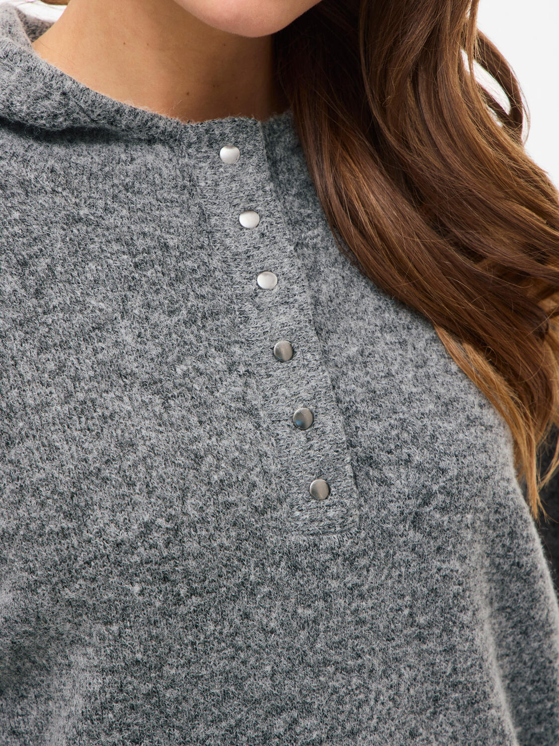 Vicasti strikket hoodie - Medium Grey Melange
