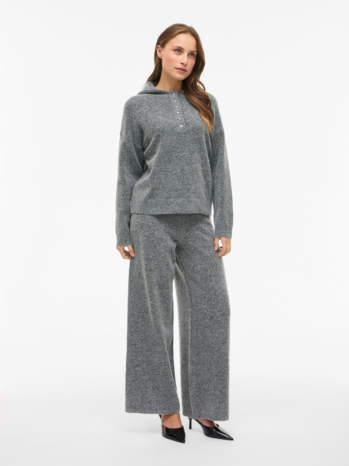 Vicasti strikket hoodie - Medium Grey Melange